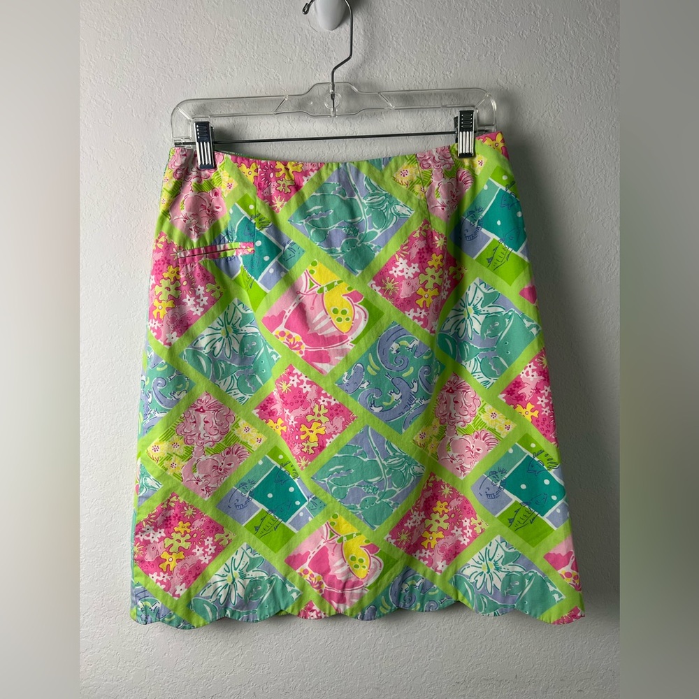 Lilly Pulitzer Floral Scalloped Hem Mini Skirt Vacation Beach Resort